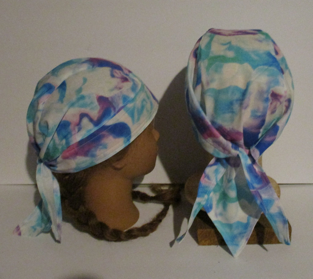 Do-Rag Bandanna with Sweatband Tie Dye Swirls blue green purple pink