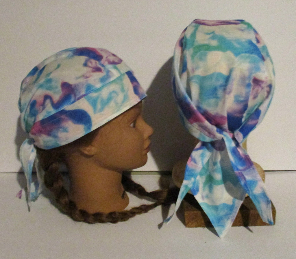 Do-Rag Bandanna with Sweatband Tie Dye Swirls blue green purple pink