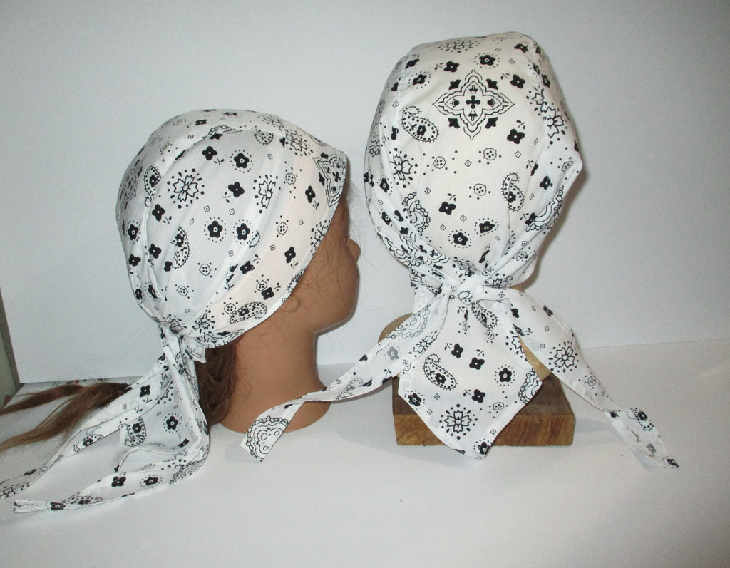 Do-Rag Bandanna with Sweatband Black and White Paisley