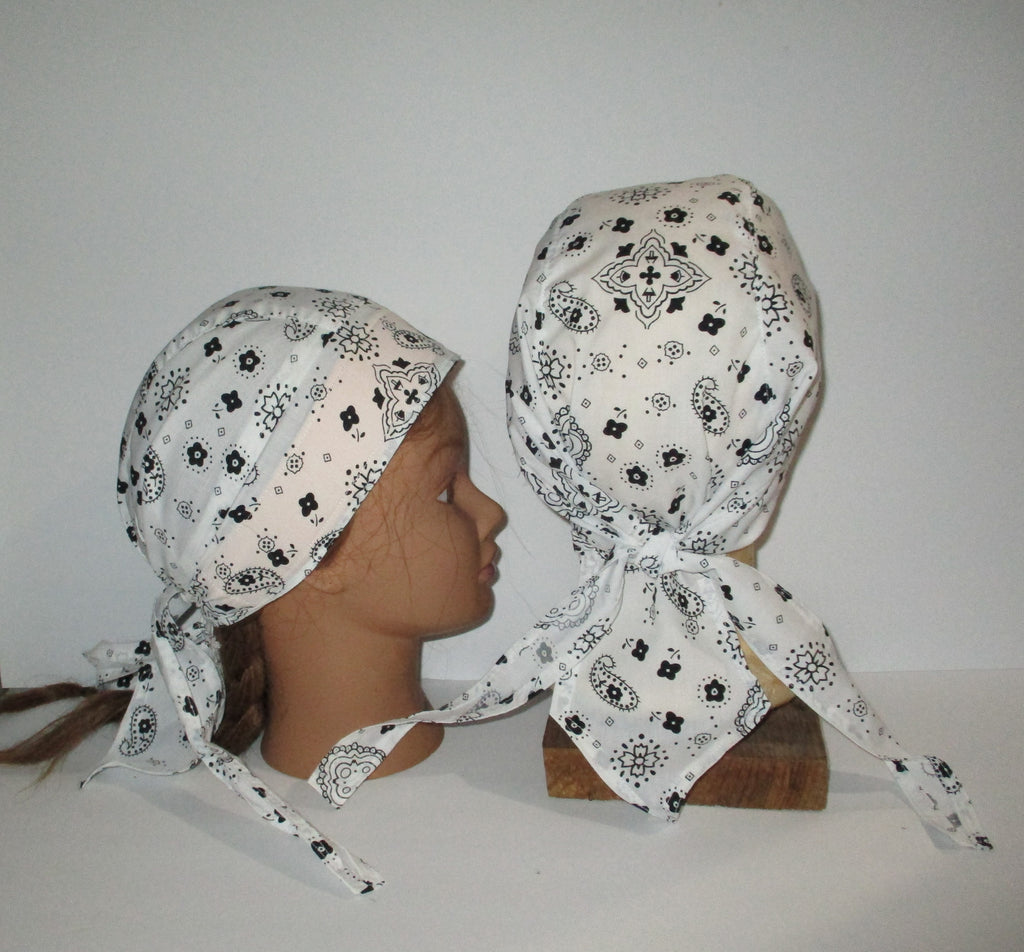 Do-Rag Bandanna with Sweatband Black and White Paisley