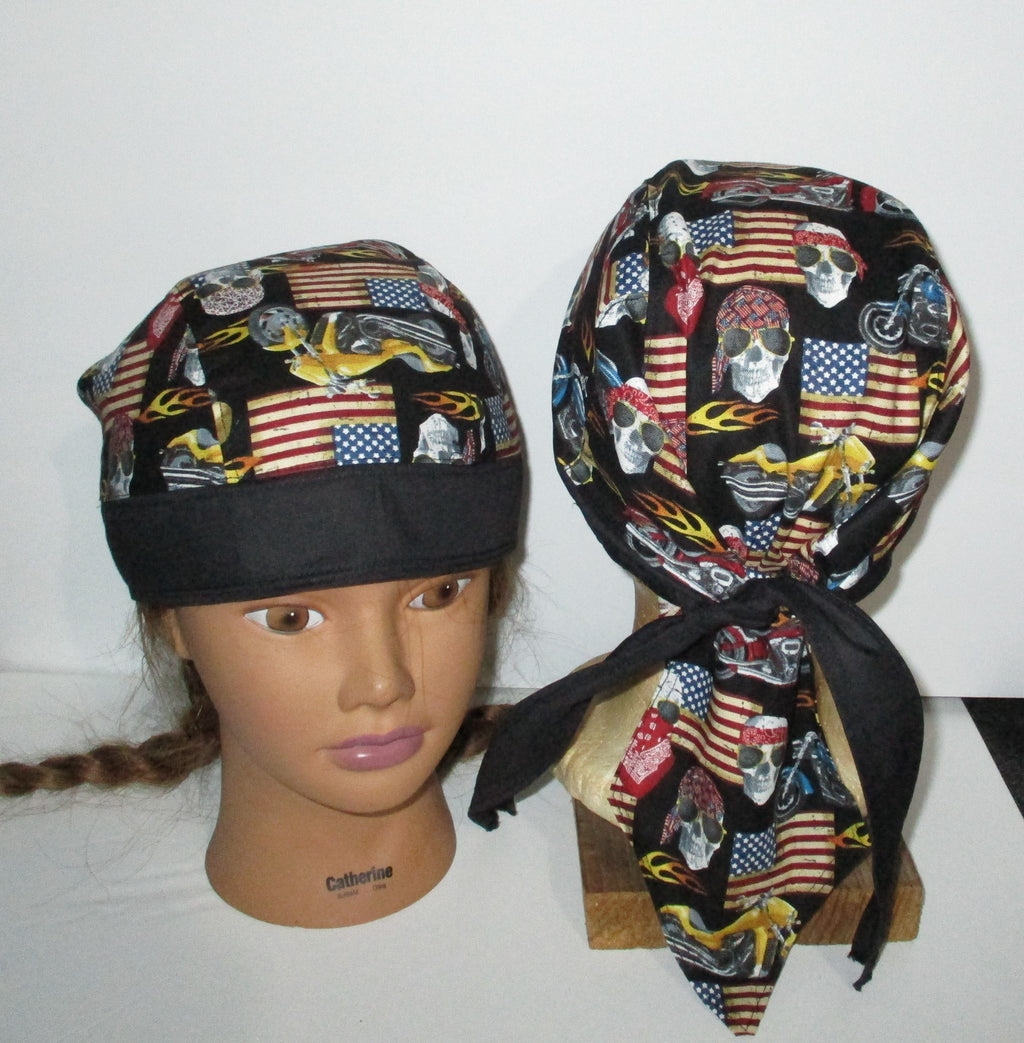 Do-Rag Bandanna with Sweatband Skulls Flags Motorcycle