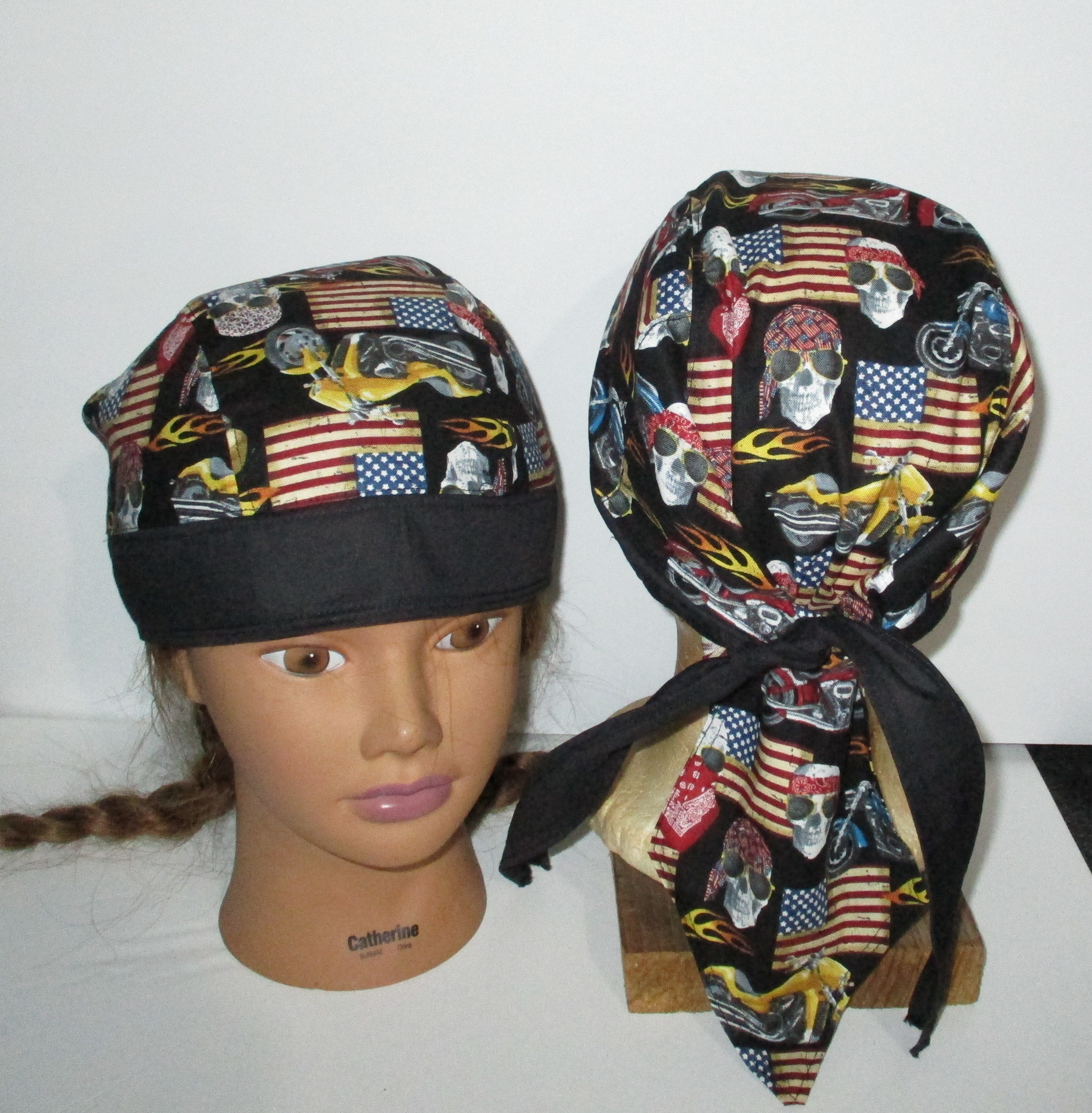 Do-Rag Bandanna with Sweatband Skulls Flags Motorcycle