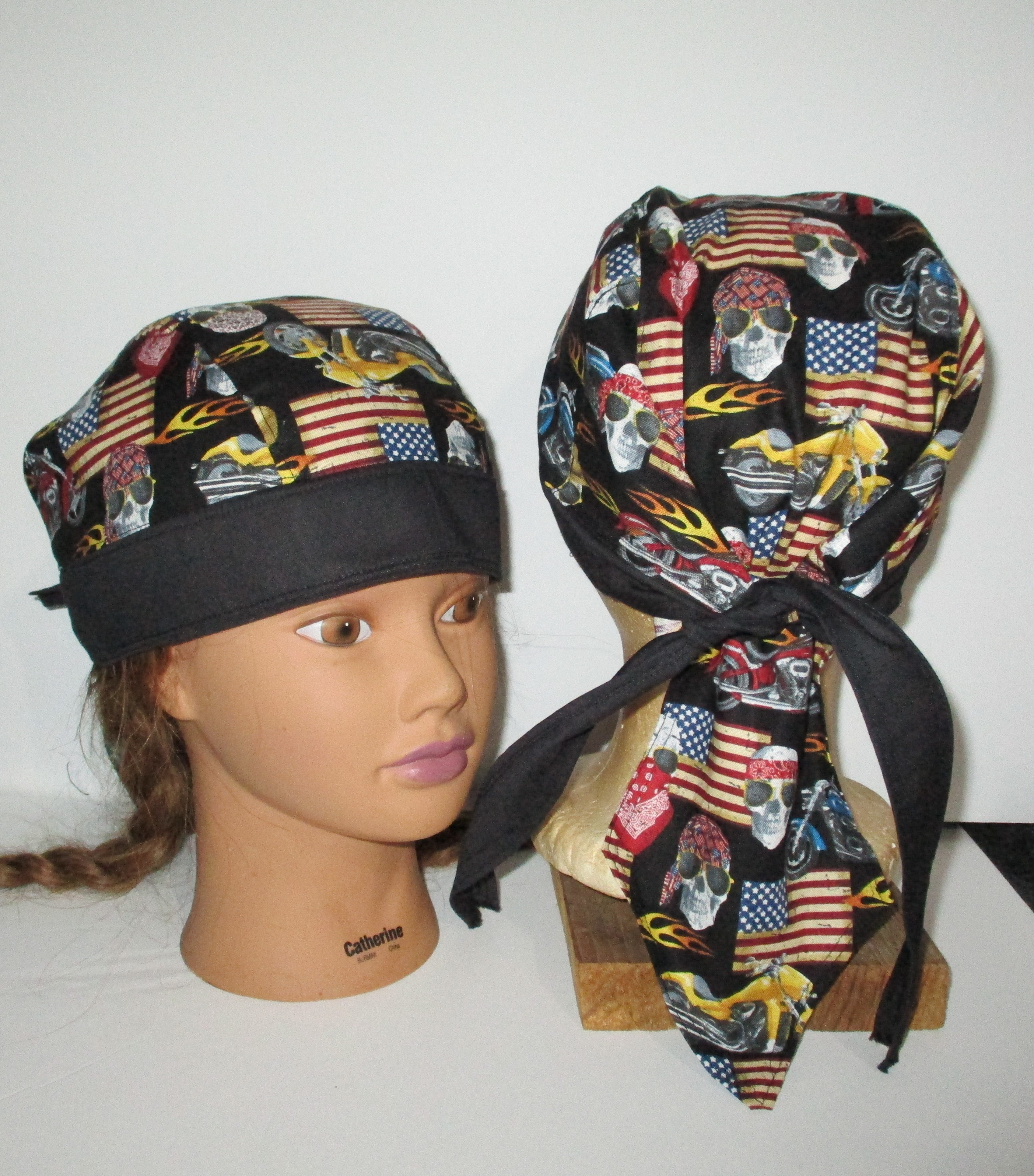Do-Rag Bandanna with Sweatband Skulls Flags Motorcycle