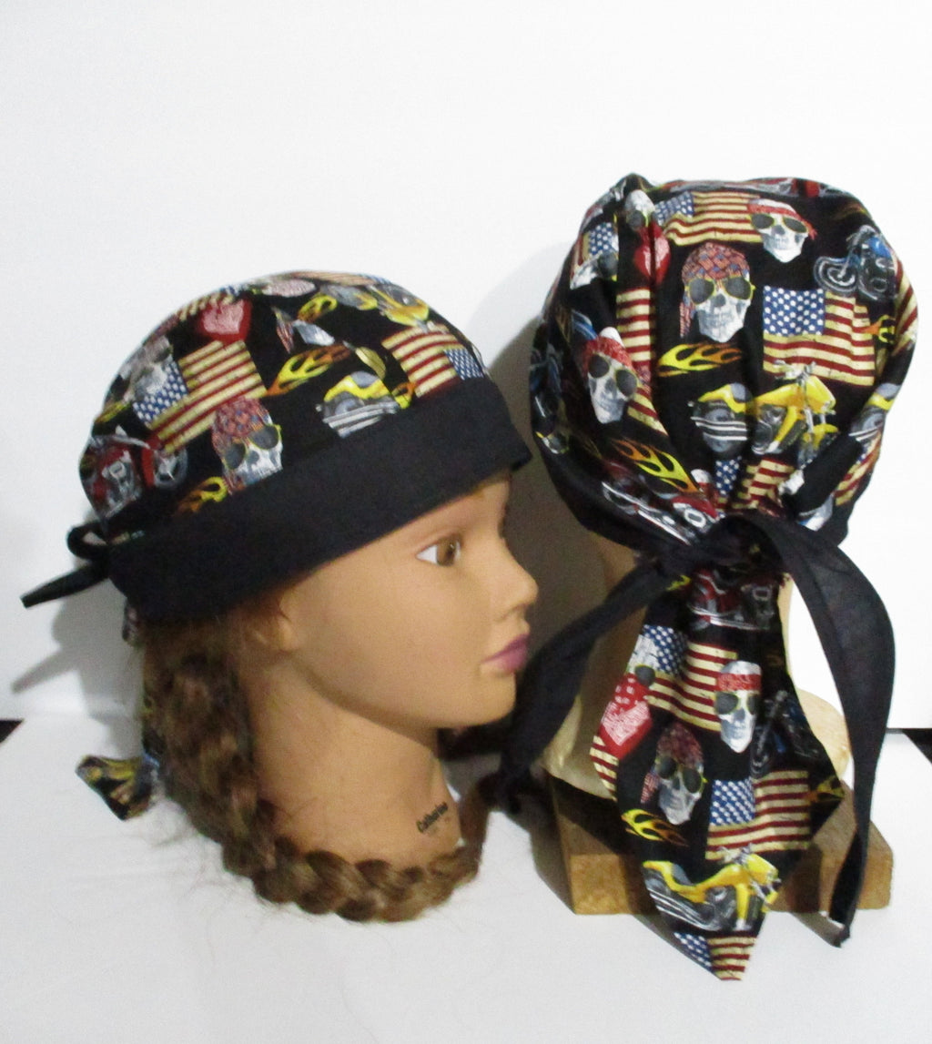 Do-Rag Bandanna with Sweatband Skulls Flags Motorcycle