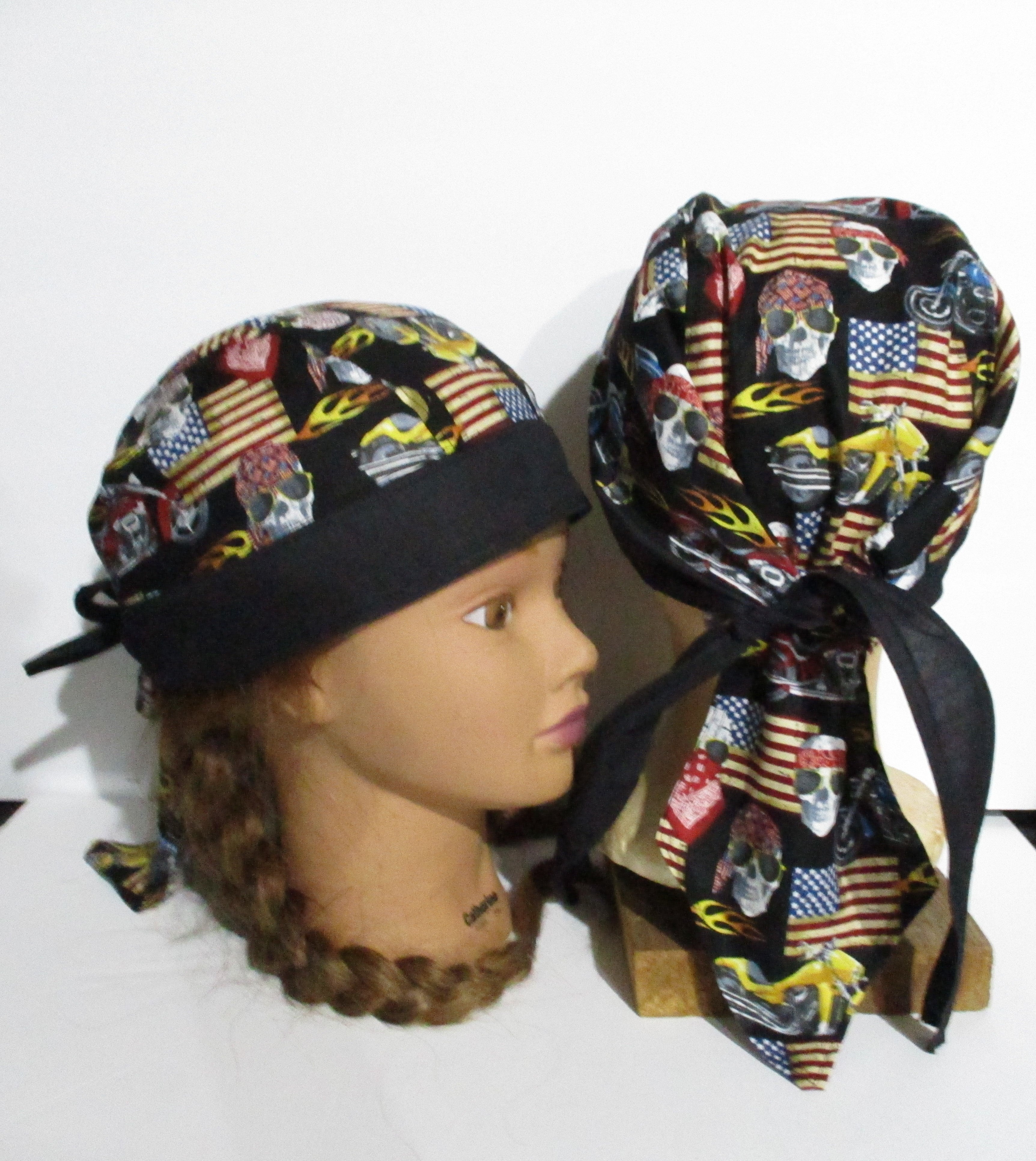 Do-Rag Bandanna with Sweatband Skulls Flags Motorcycle
