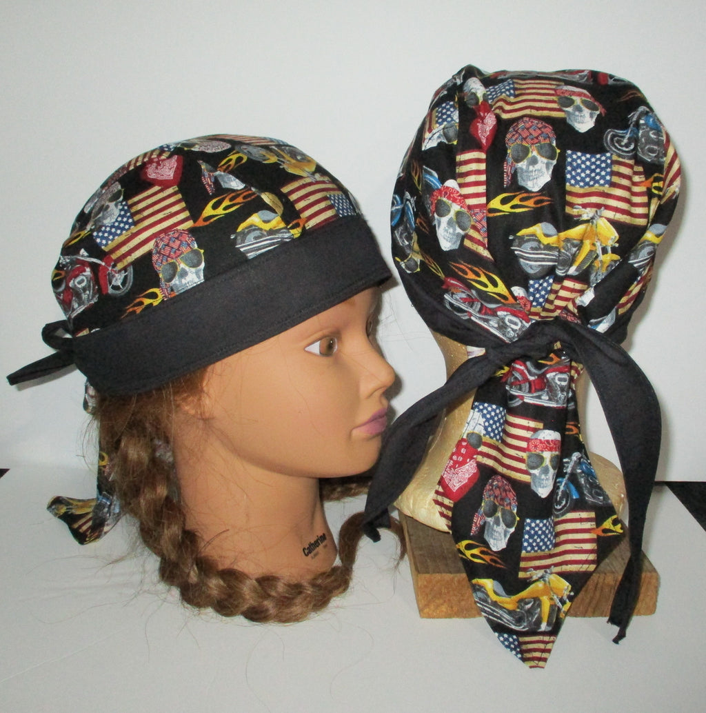 Do-Rag Bandanna with Sweatband Skulls Flags Motorcycle