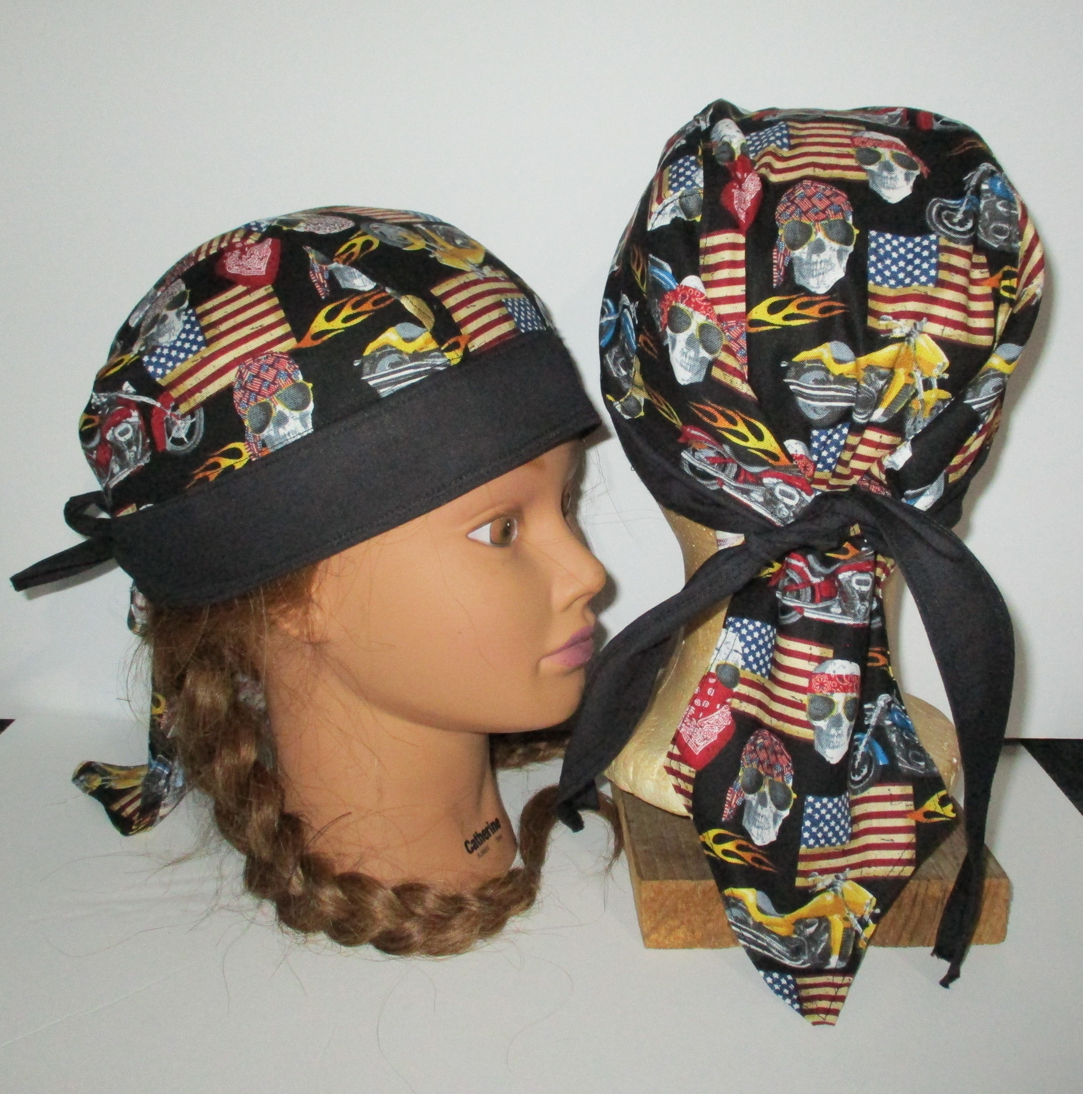 Do-Rag Bandanna with Sweatband Skulls Flags Motorcycle