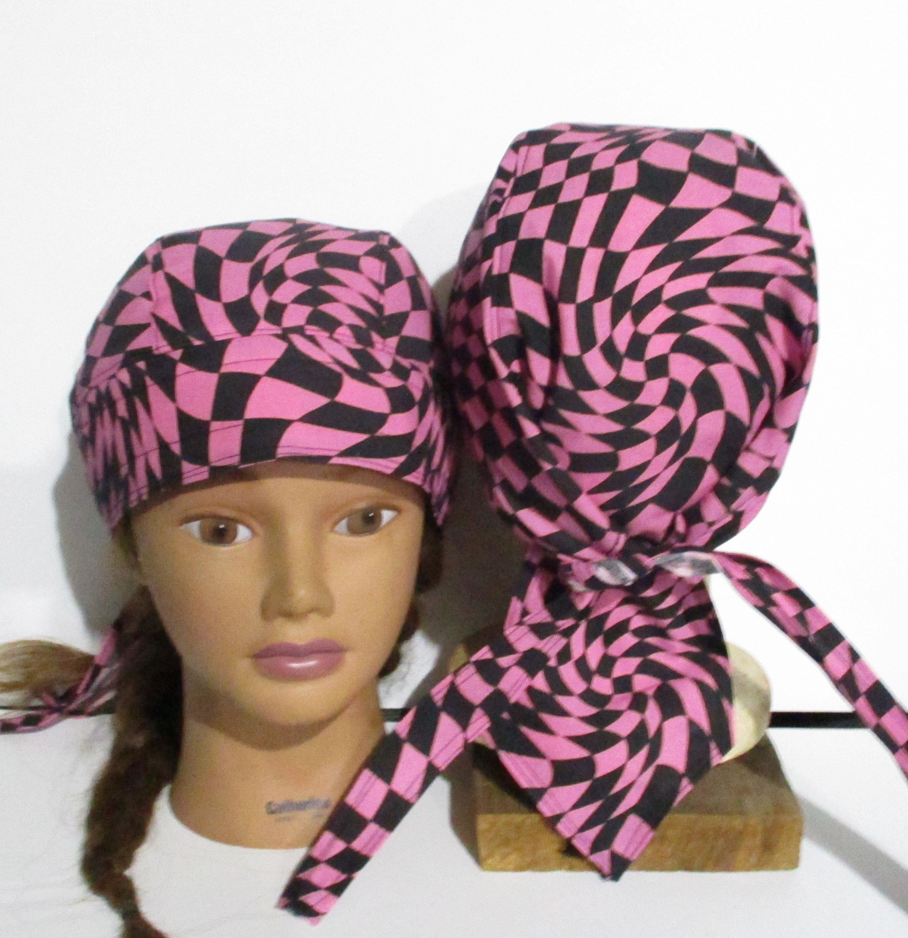 Do-Rag Bandanna with Sweatband Pink Checkered Flag