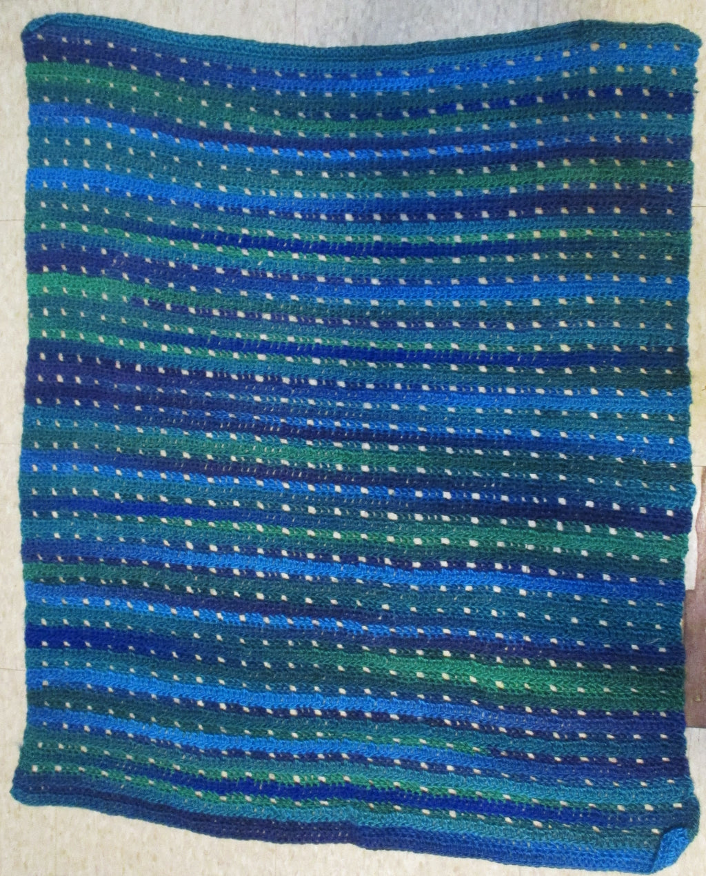 Hand Crocheted One-of-a-kind Blanket Afghan 42x52 Green Blue Ocean