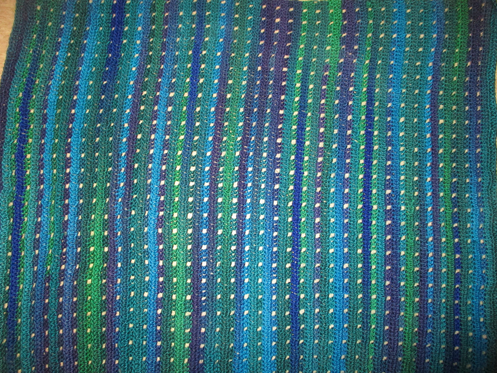 Hand Crocheted One-of-a-kind Blanket Afghan 42x52 Green Blue Ocean