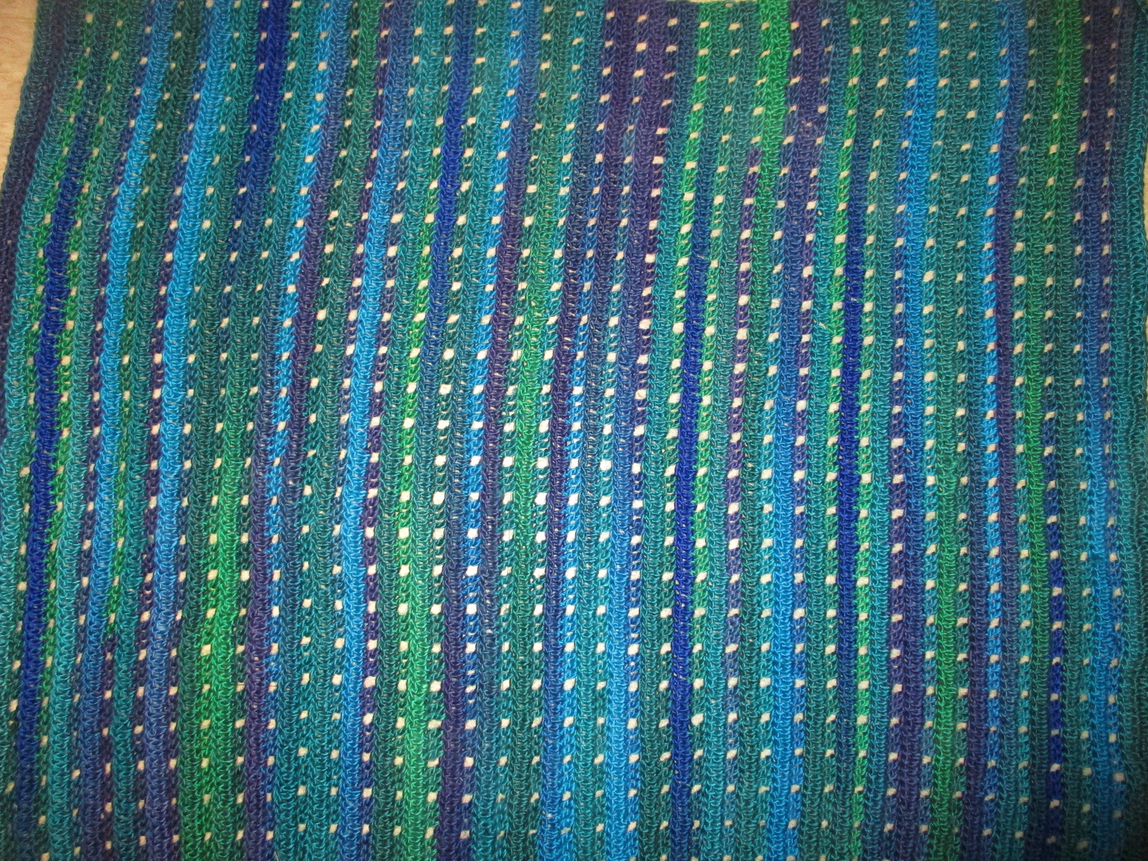 Hand Crocheted One-of-a-kind Blanket Afghan 42x52 Green Blue Ocean