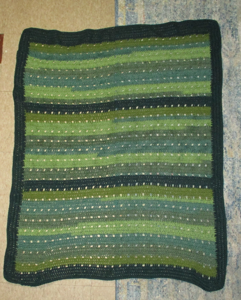 Hand Crocheted One-of-a-kind Blanket Afghan Green Twin Toddler Lap
