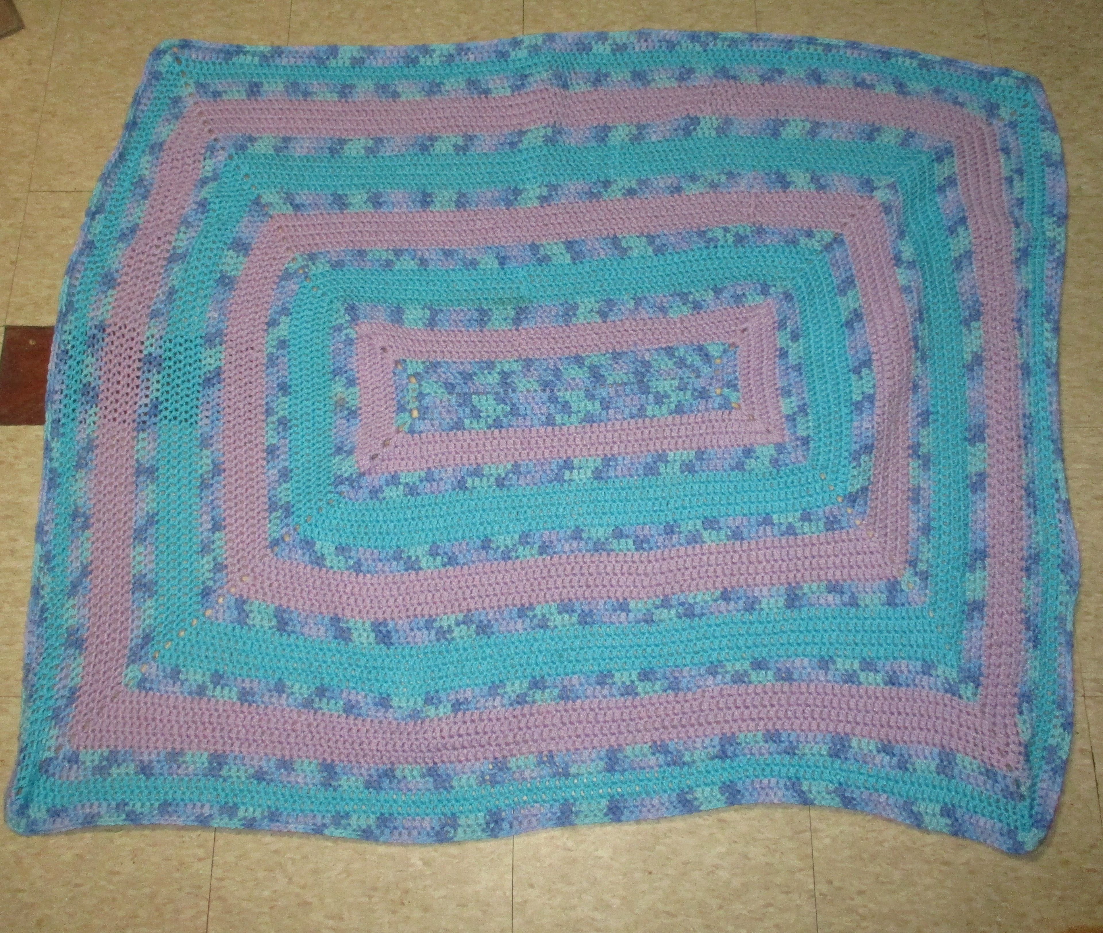 Hand Crocheted One-of-a-kind Blanket Afghan Baby Blue Lavander