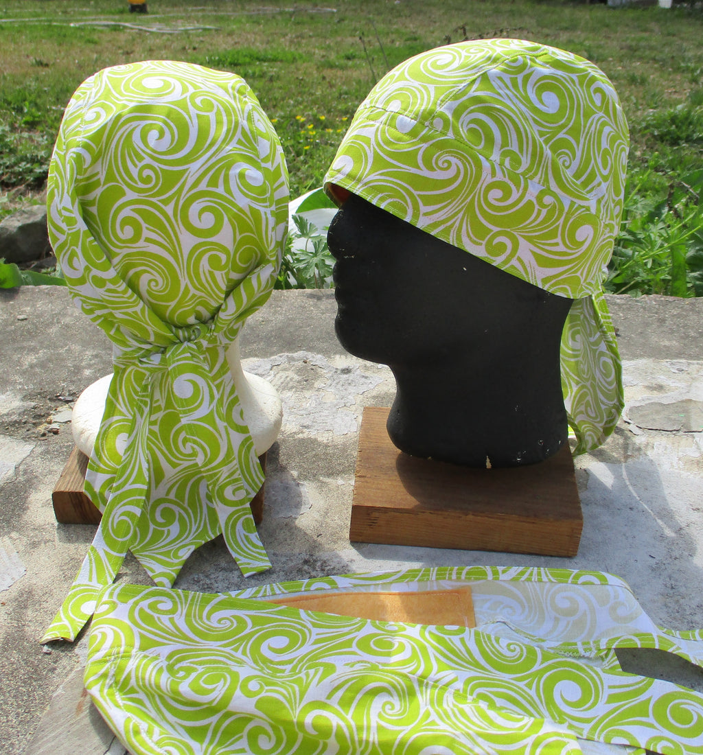 Do-Rag Bandanna with Sweatband Lime Green and White swirls
