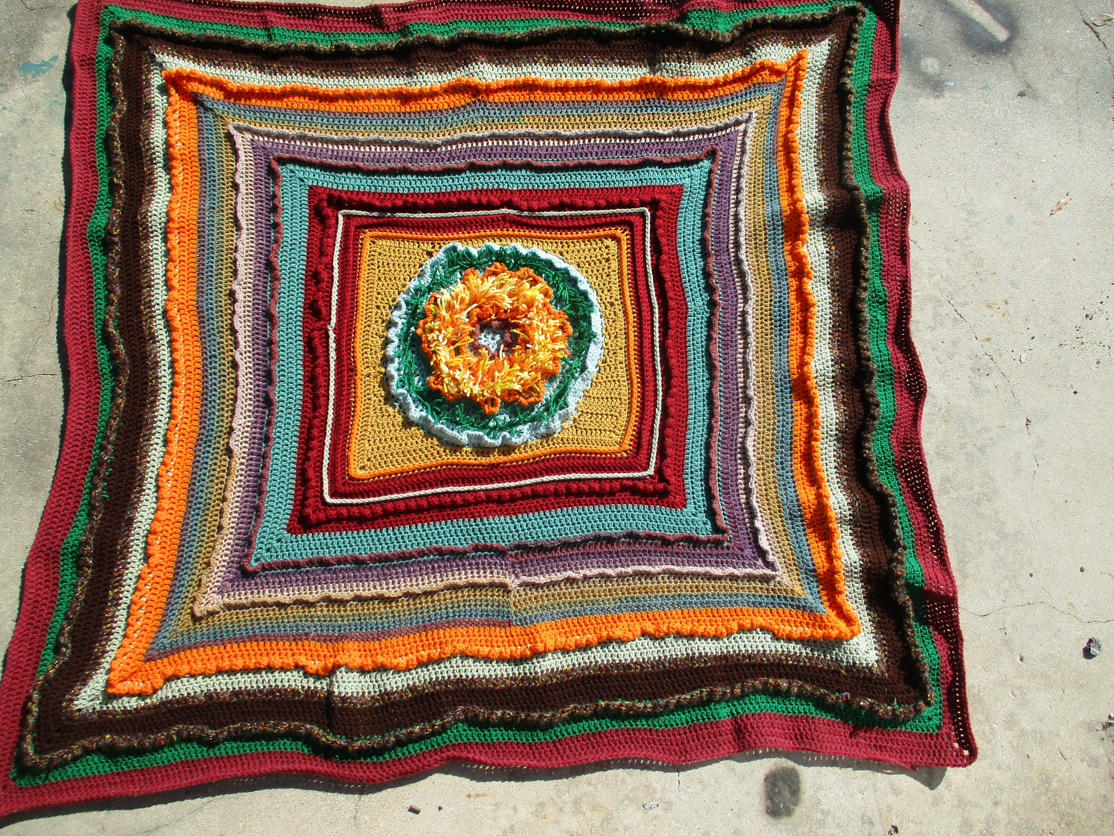 Hand Crocheted One-of-a-kind Blanket Afghan Textured Sunflower 69x69