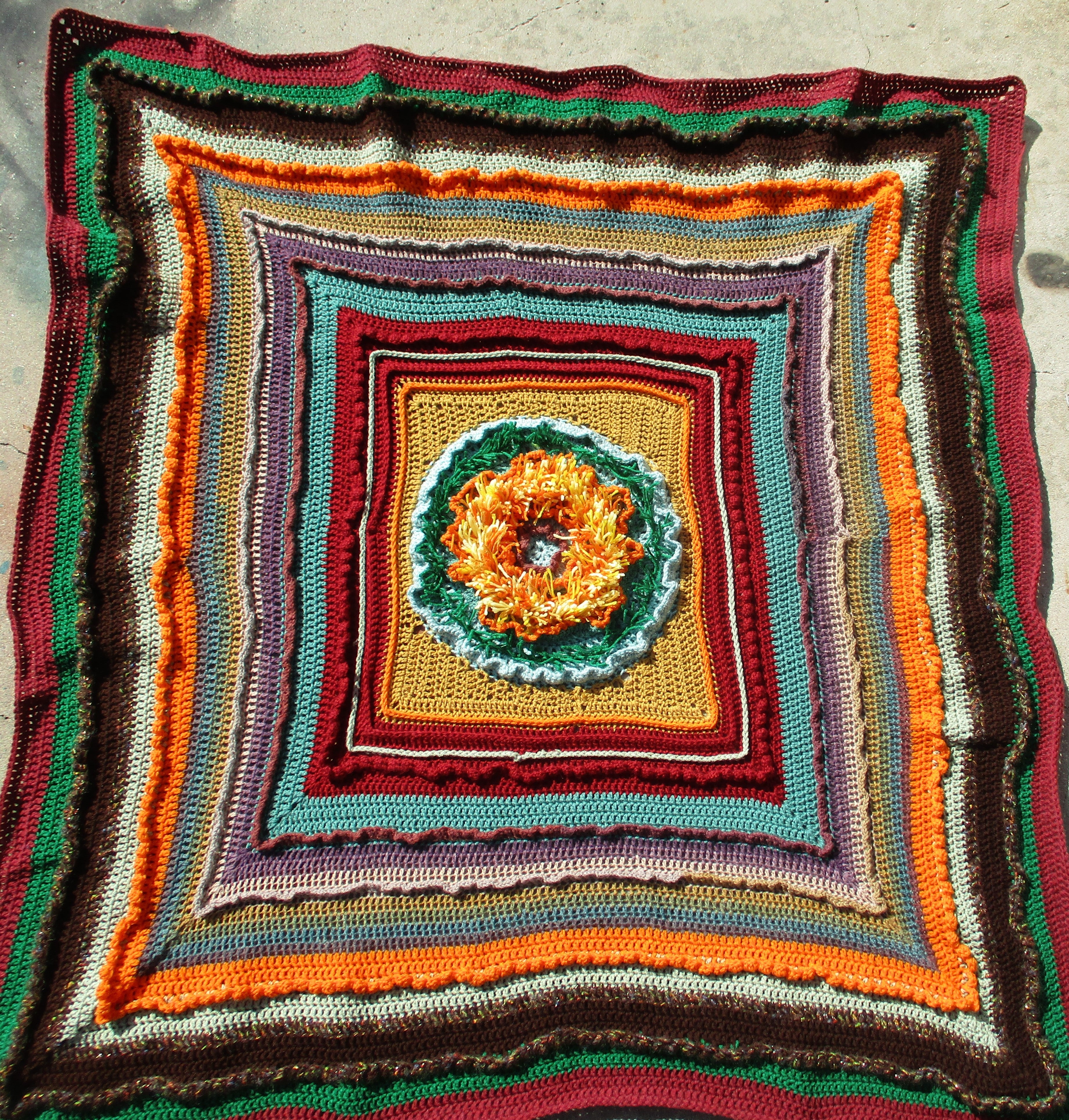 Hand Crocheted One-of-a-kind Blanket Afghan Textured Sunflower 69x69