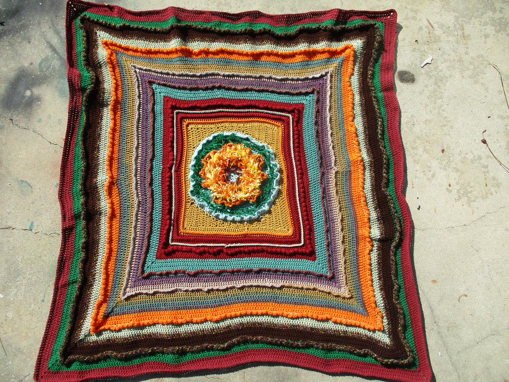 Hand Crocheted One-of-a-kind Blanket Afghan Textured Sunflower 69x69