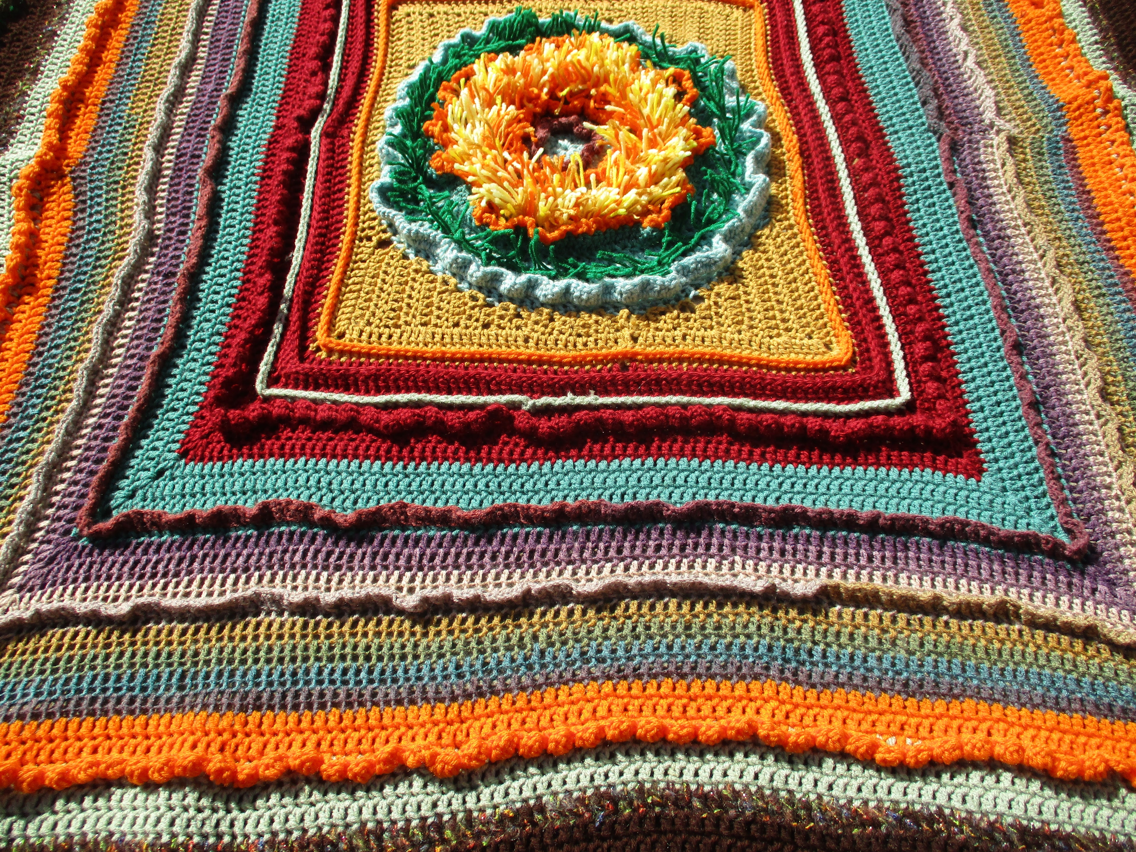 Hand Crocheted One-of-a-kind Blanket Afghan Textured Sunflower 69x69