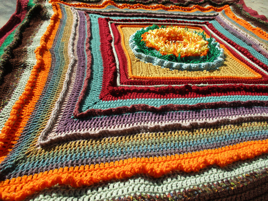 Hand Crocheted One-of-a-kind Blanket Afghan Textured Sunflower 69x69