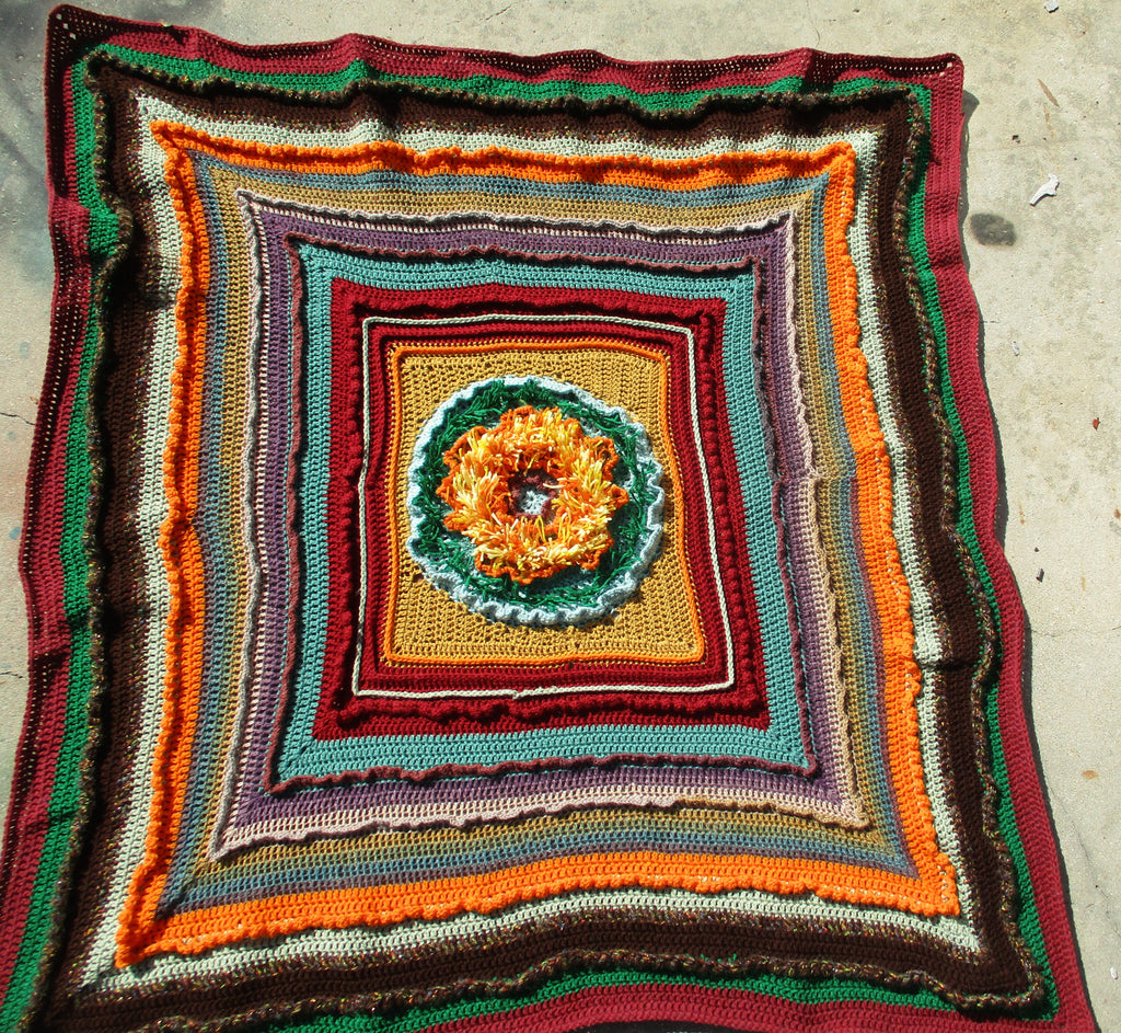 Hand Crocheted One-of-a-kind Blanket Afghan Textured Sunflower 69x69