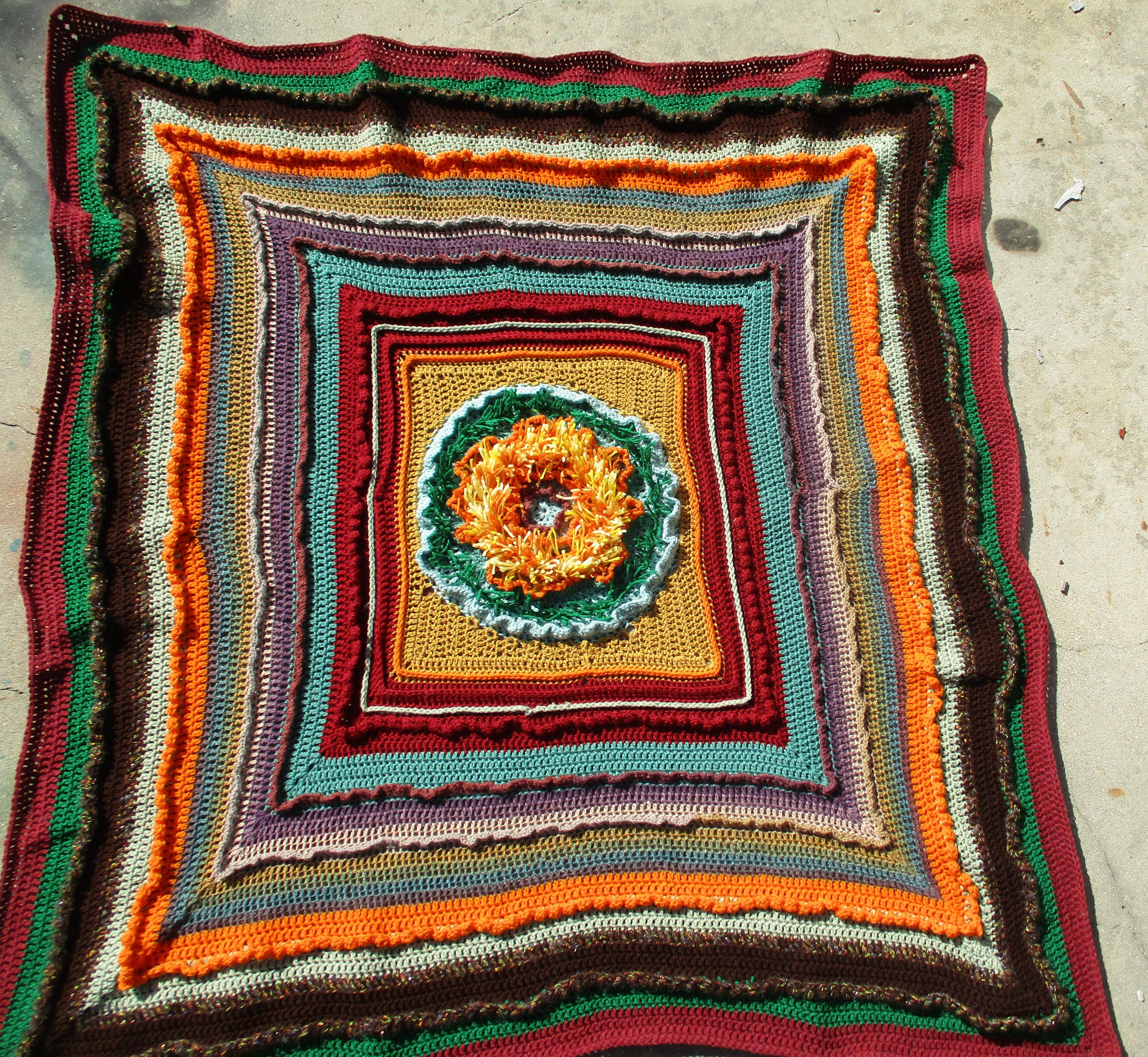 Hand Crocheted One-of-a-kind Blanket Afghan Textured Sunflower 69x69