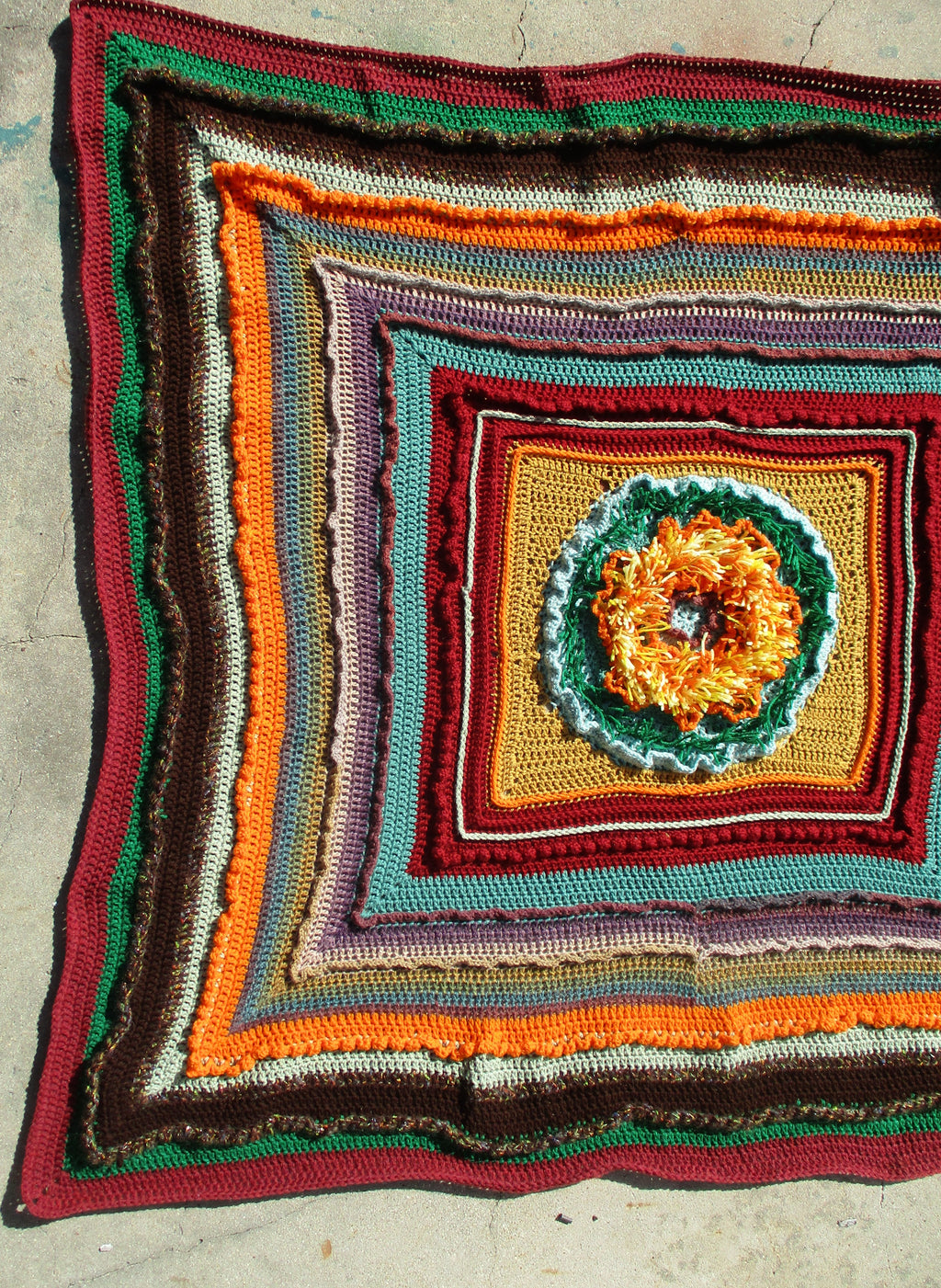 Hand Crocheted One-of-a-kind Blanket Afghan Textured Sunflower 69x69