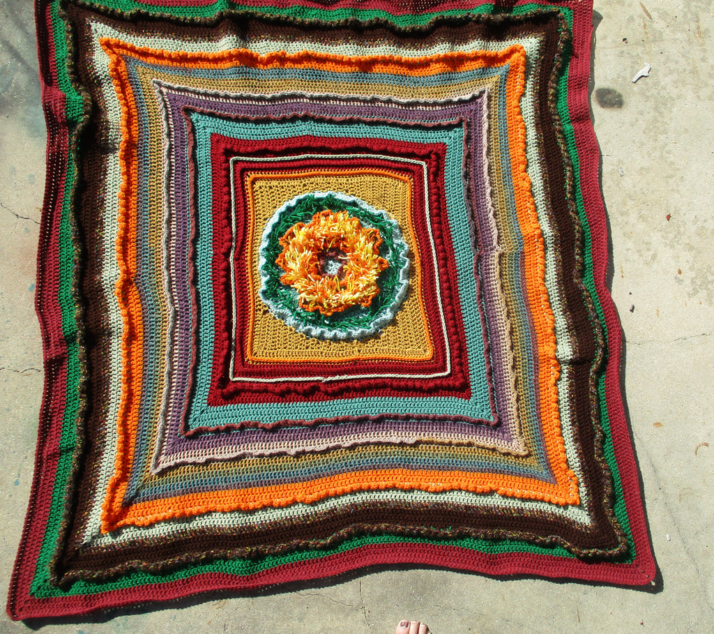 Hand Crocheted One-of-a-kind Blanket Afghan Textured Sunflower 69x69
