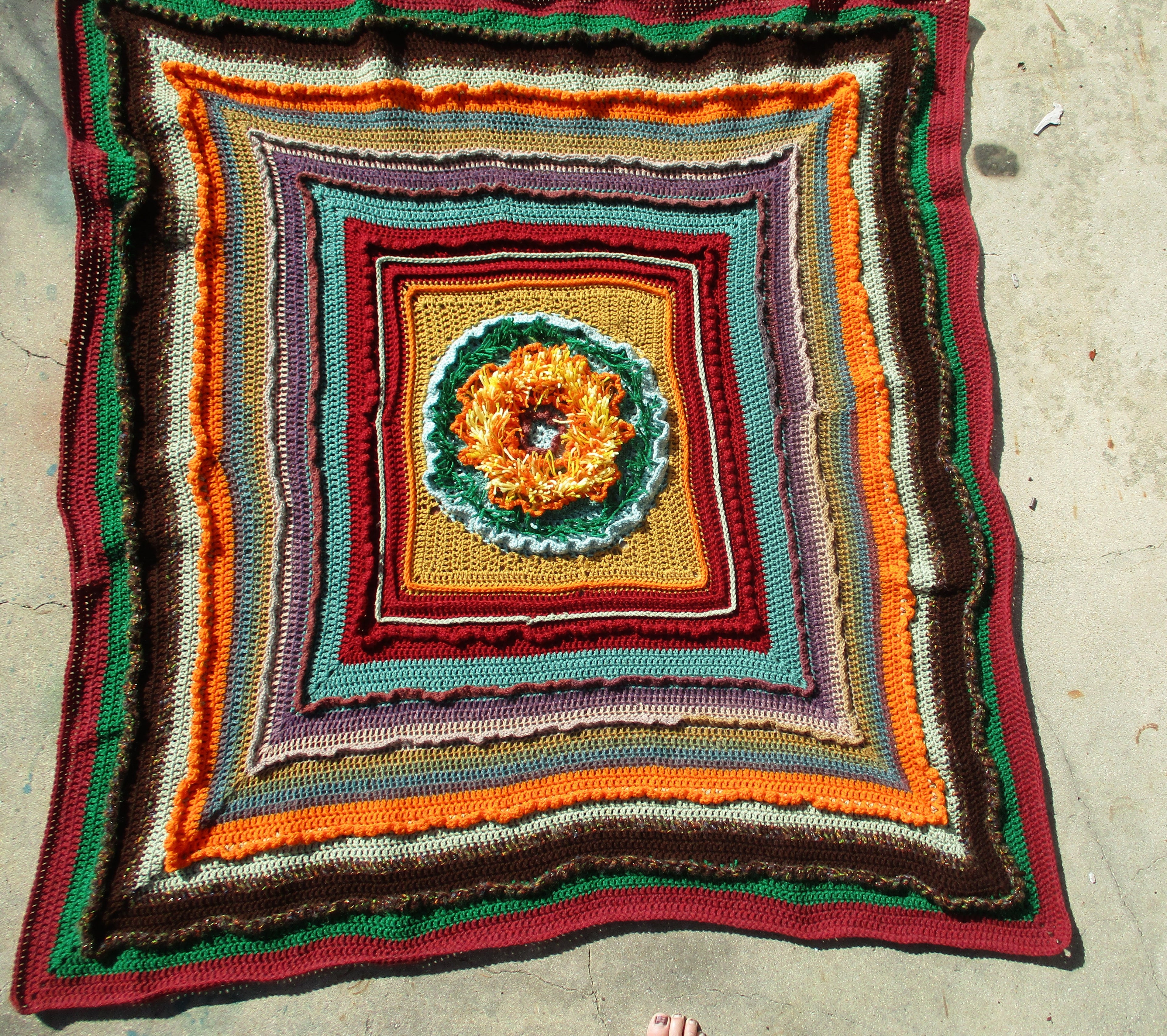 Hand Crocheted One-of-a-kind Blanket Afghan Textured Sunflower 69x69