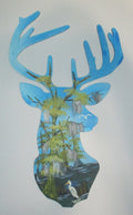 Wooden buck deer painted swamp scene 12 inches tall art original in acrylics