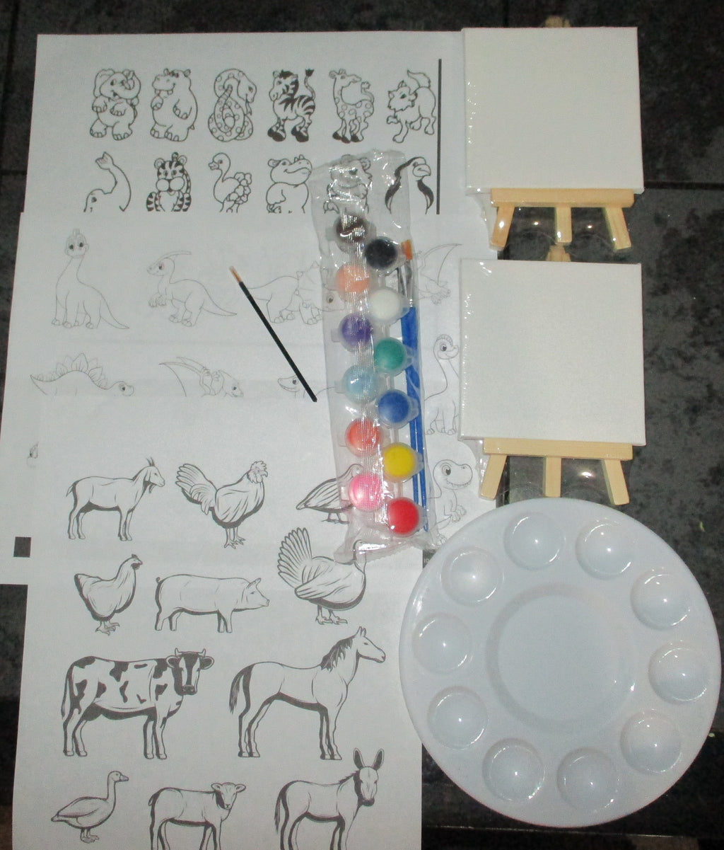 Painting Art Kit Acrylic Paints Easels Canvases Pallet Brushes