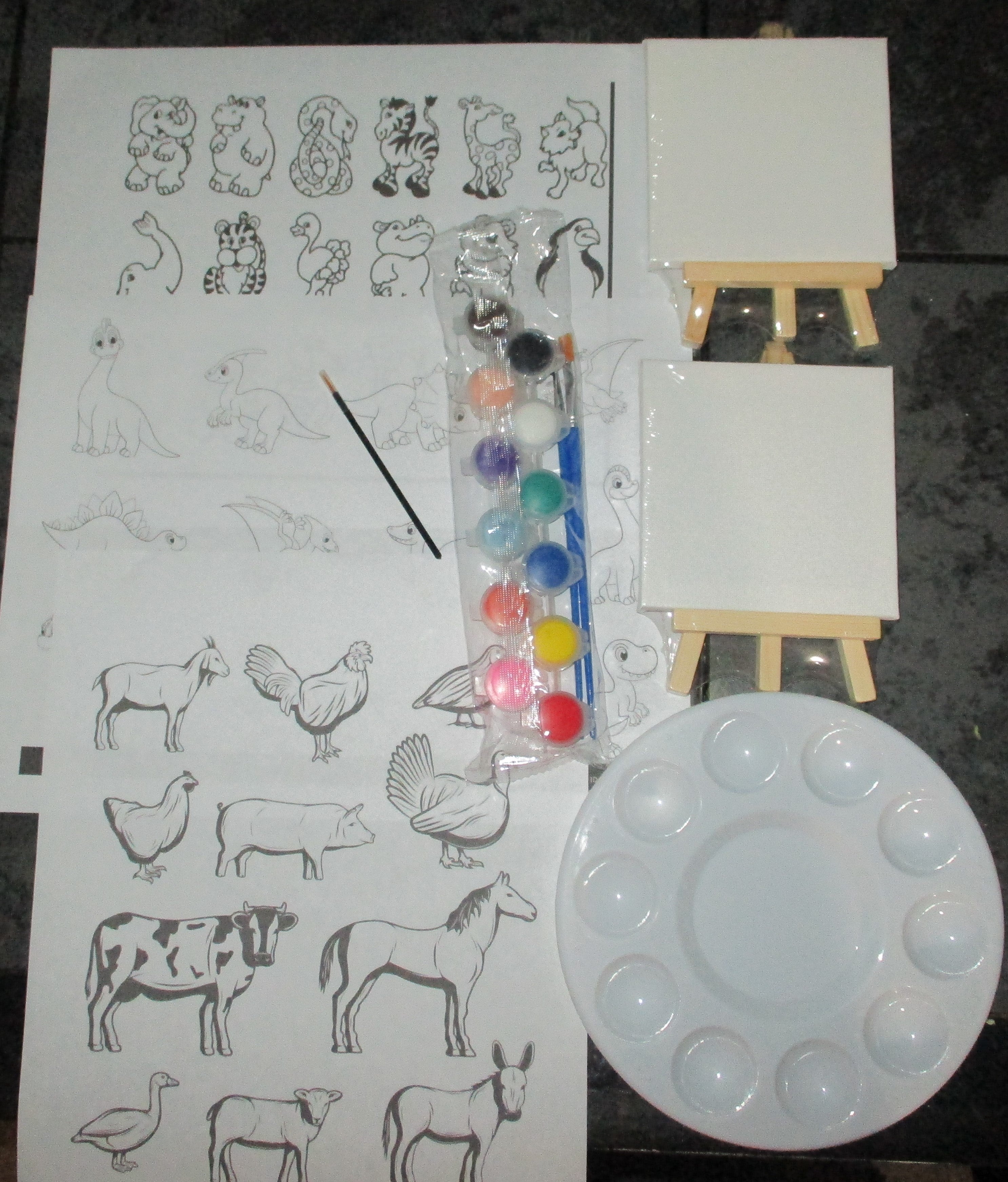 Painting Art Kit Acrylic Paints Easels Canvases Pallet Brushes