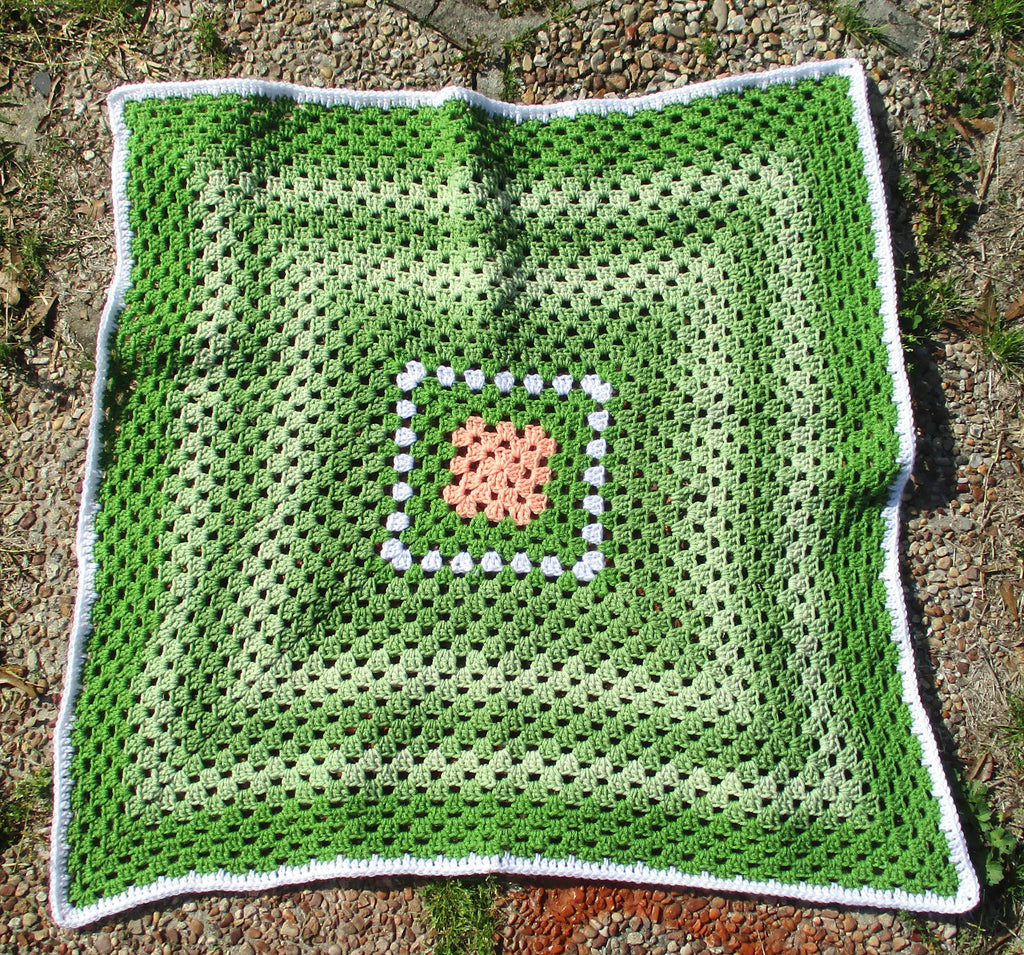 Hand Crocheted One-of-a-kind Blanket Afghan Baby Adult Set Green Peach White Pair