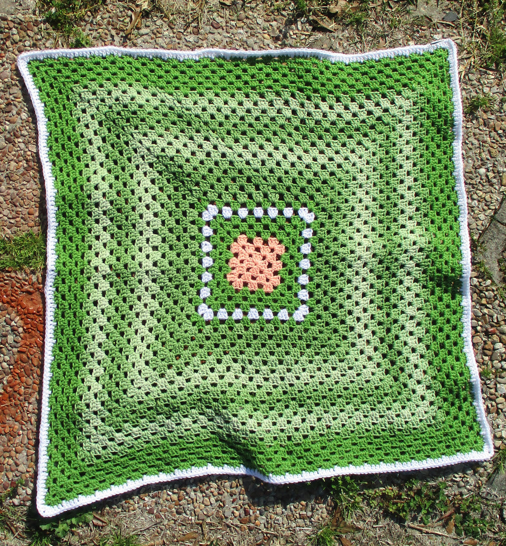 Hand Crocheted One-of-a-kind Blanket Afghan Baby Adult Set Green Peach White Pair