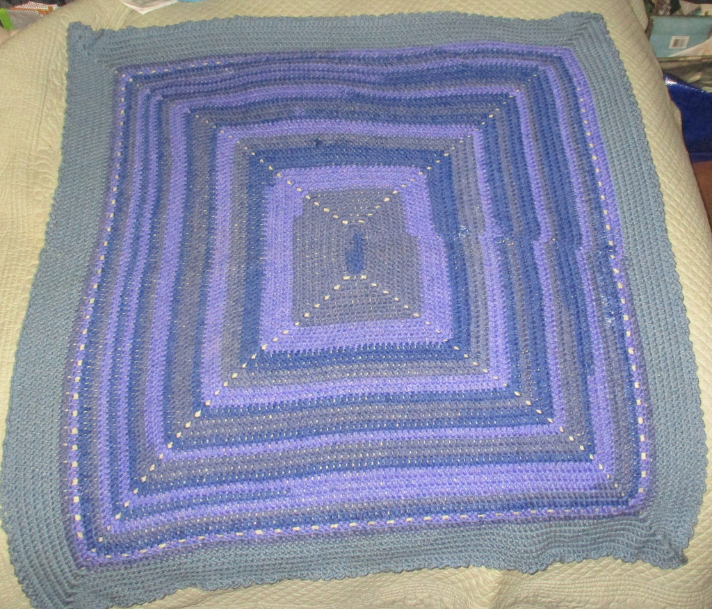 Hand Crocheted One-of-a-kind Blanket Afghan Baby Purple 36x38