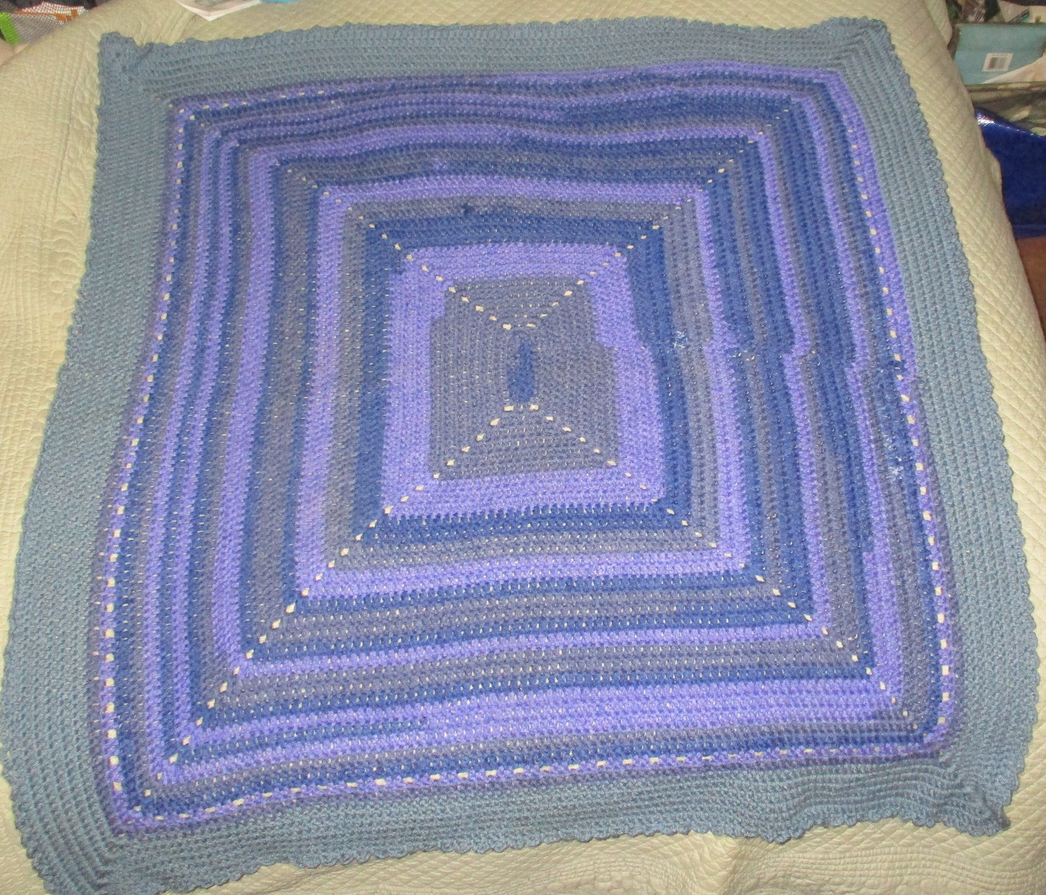 Hand Crocheted One-of-a-kind Blanket Afghan Baby Purple 36x38