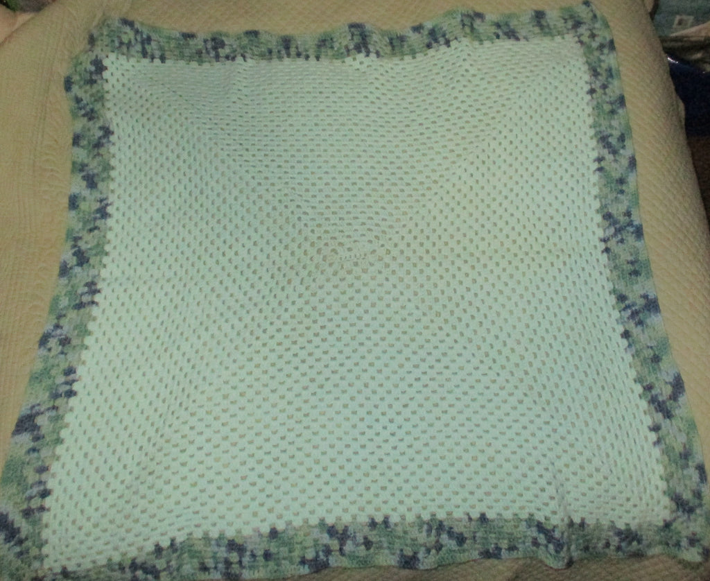 Hand Crocheted One-of-a-kind Blanket Afghan Baby Lap 35x35 Green