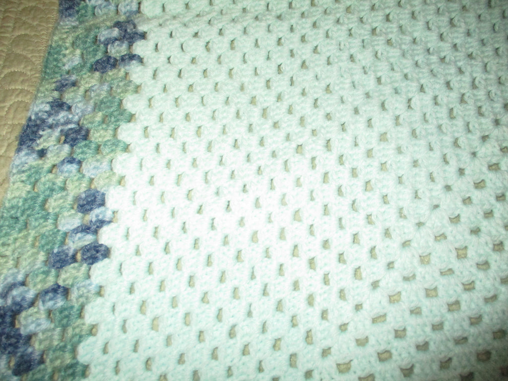 Hand Crocheted One-of-a-kind Blanket Afghan Baby Lap 35x35 Green