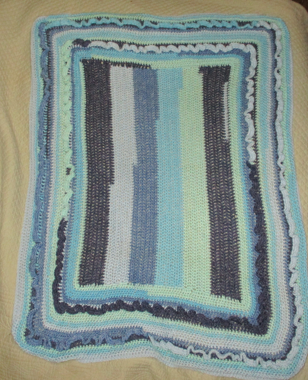 Hand Crocheted One-of-a-kind Blanket Afghan Baby Blues 45x60