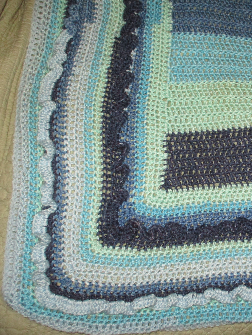 Hand Crocheted One-of-a-kind Blanket Afghan Baby Blues 45x60