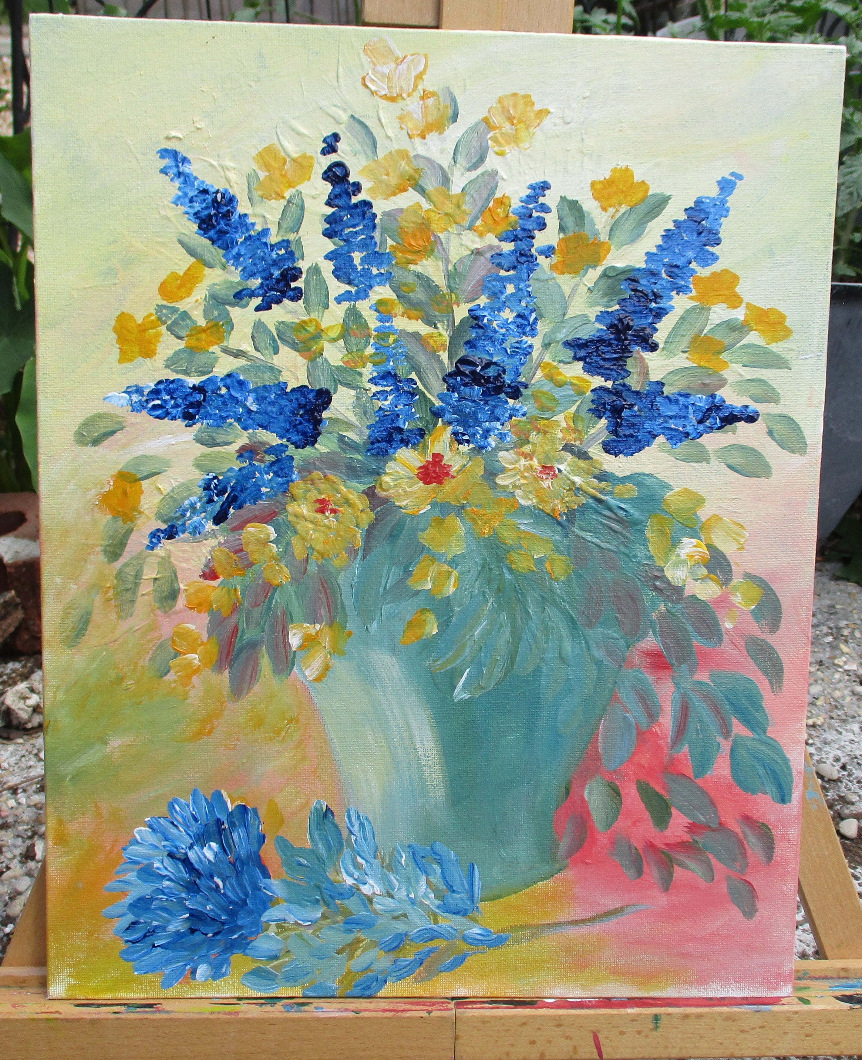 Painted Canvas Art Vase of Spring Wild Flowers 11 x 14 painting