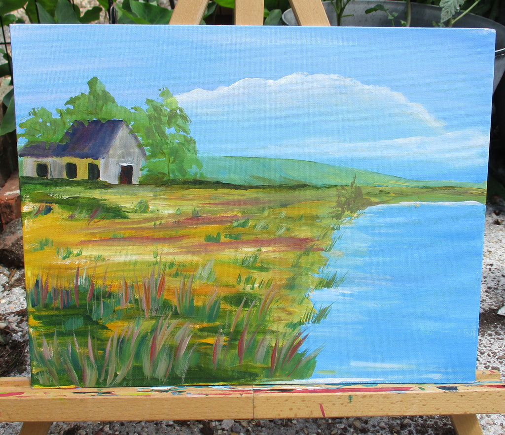Art Painting Canvas Panel Unframed Prairie House by Lake