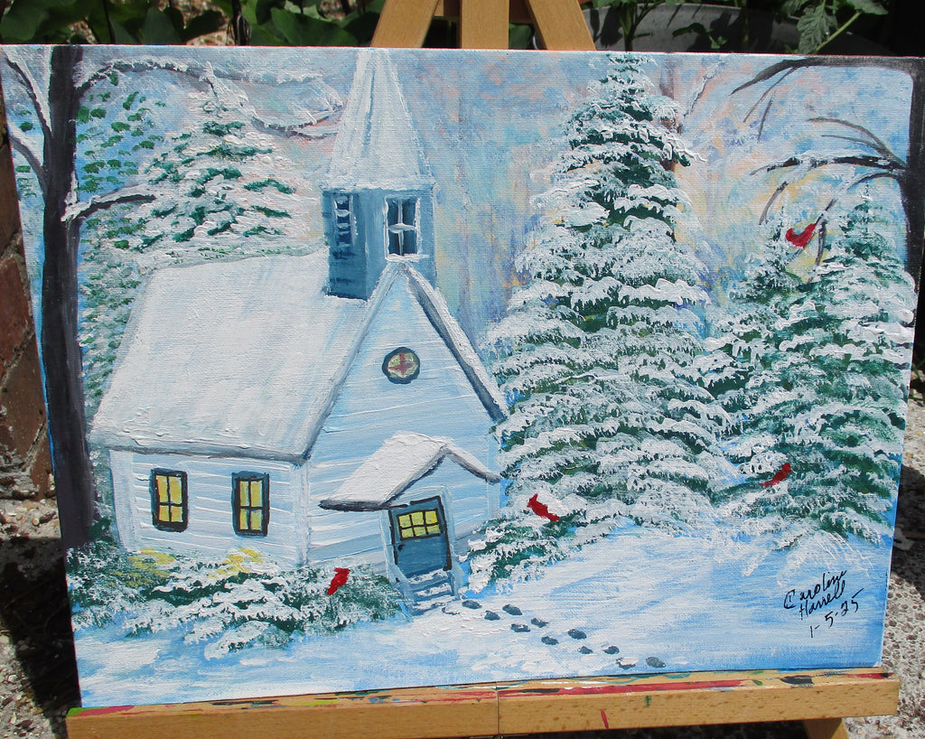 Art Painting Canvas Panel Unframed Church in Winter Wilderness