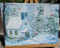 Art Painting Canvas Panel Unframed Church in Winter Wilderness
