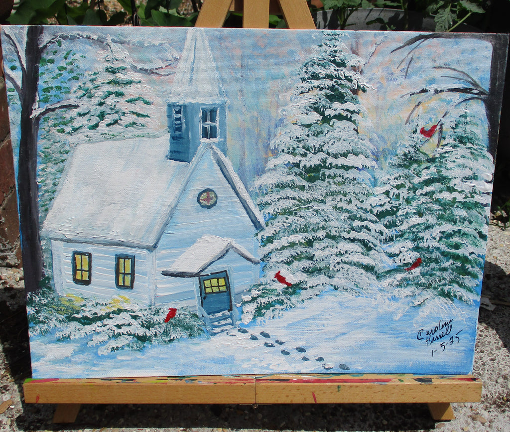 Art Painting Canvas Panel Unframed Church in Winter Wilderness