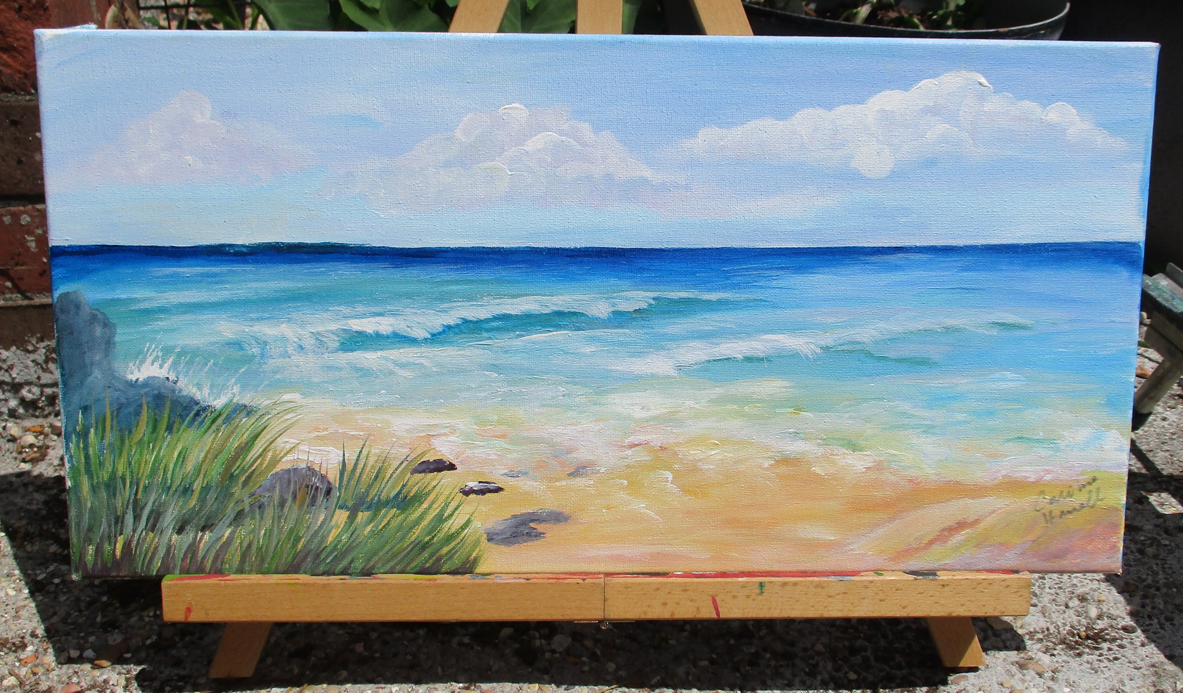 Peaceful Beach Scene Art Painting Stretched Canvas Original