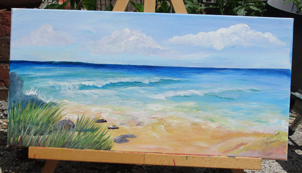 Peaceful Beach Scene Art Painting Stretched Canvas Original
