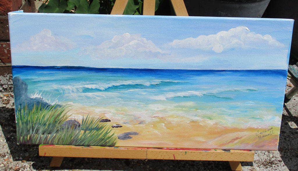 Peaceful Beach Scene Art Painting Stretched Canvas Original