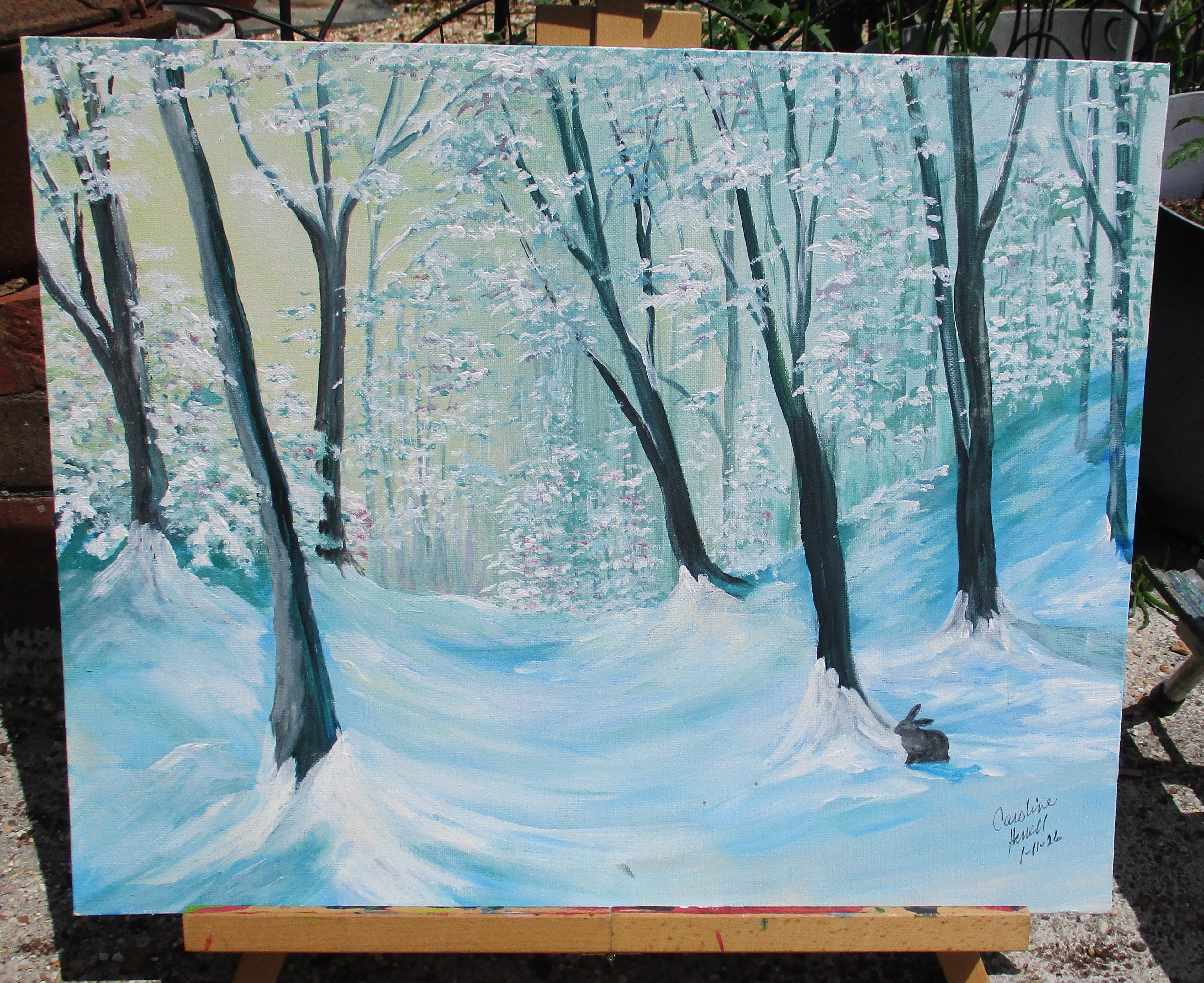 Art Painting Original Rabbit Trail in Snow Painting 20"W x 16"T