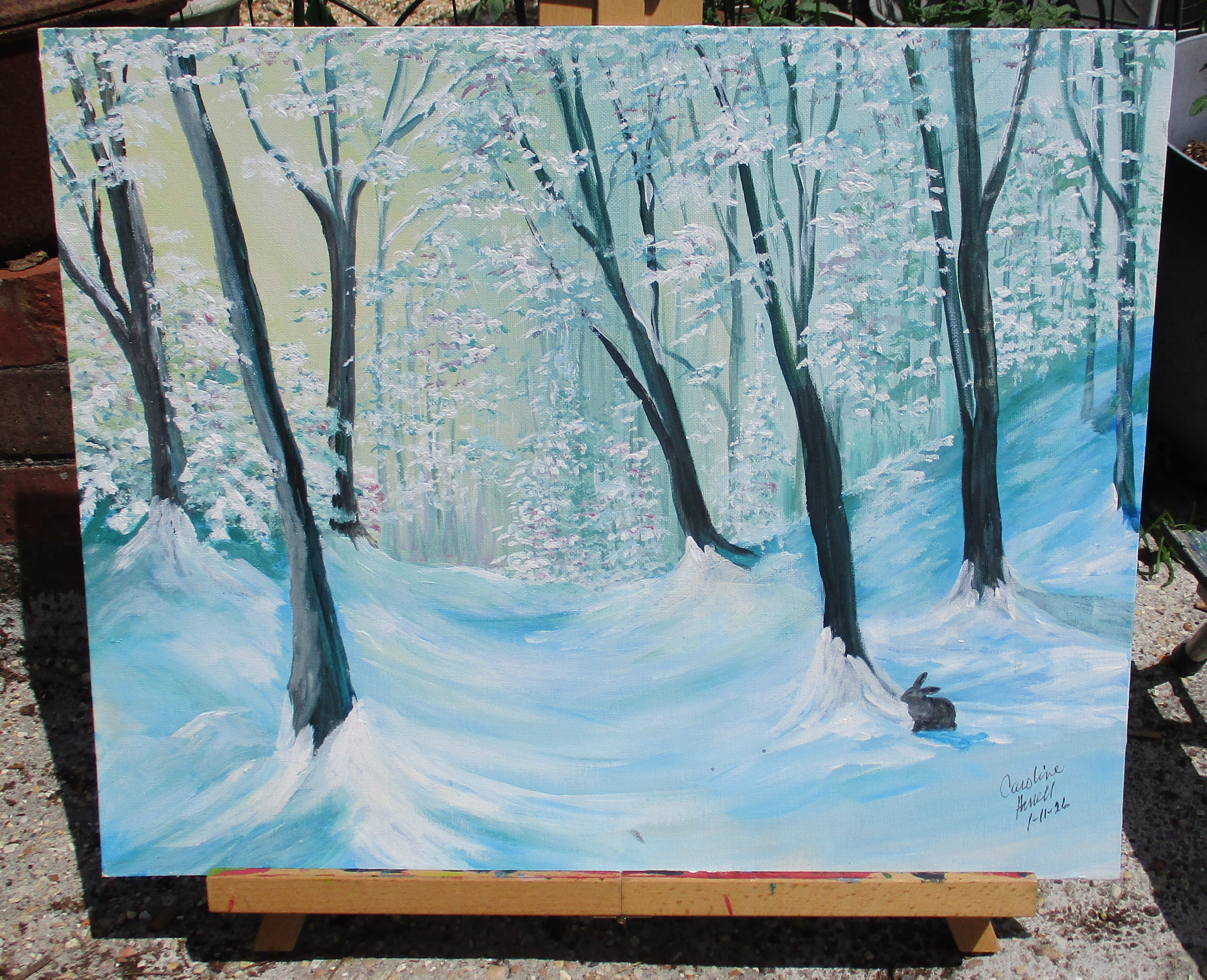 Art Painting Original Rabbit Trail in Snow Painting 20"W x 16"T