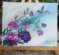 Painted Canvas Art Purple Hummingbird Painting 14"W x 11"T